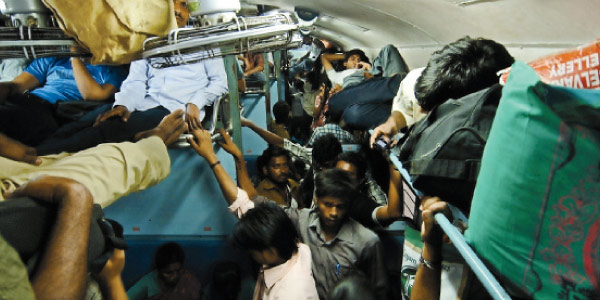 People rush in Bus and trains